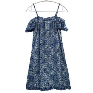 Bohemian style‎ sun dress womens XS Blue Ivory Floral Lace Cold Shoulder Mini